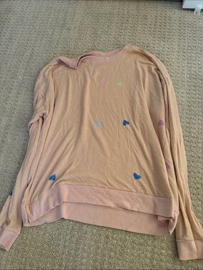 Abound Pink Heart-Print Long Sleeve Top sz M